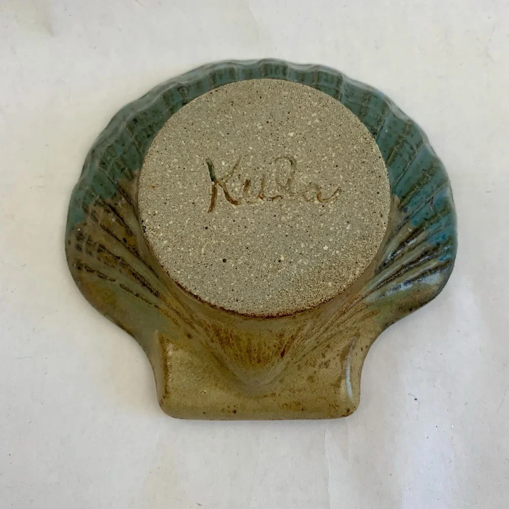 VTG Studio Art Pottery Stoneware Soap Dish Trinket Seashell Leon Kula Mermaid